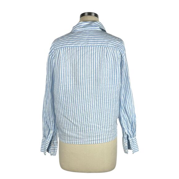 REFORMATION Blue White Striped Linen Button Down Anzio Top Women's Size Medium - Picture 3 of 7